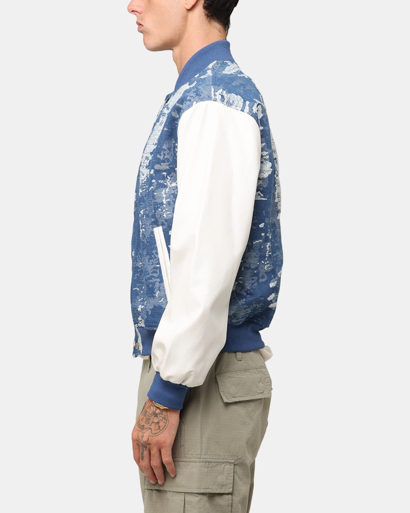 XXIII Textured Varsity Jacket Blue/White Roll