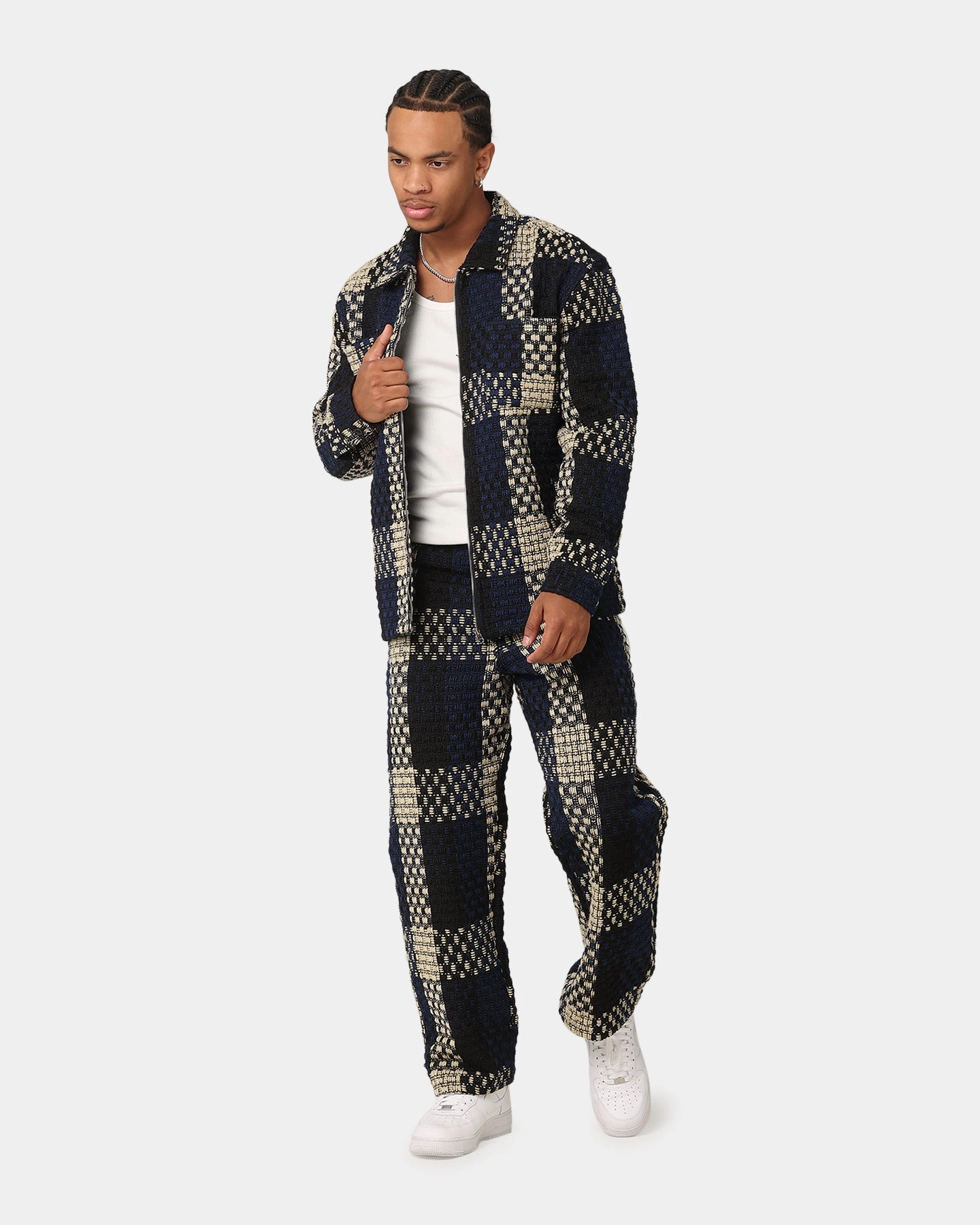 label Adjustable Hem XXIII Textured Weave Jacket Blue/Black/Yellow