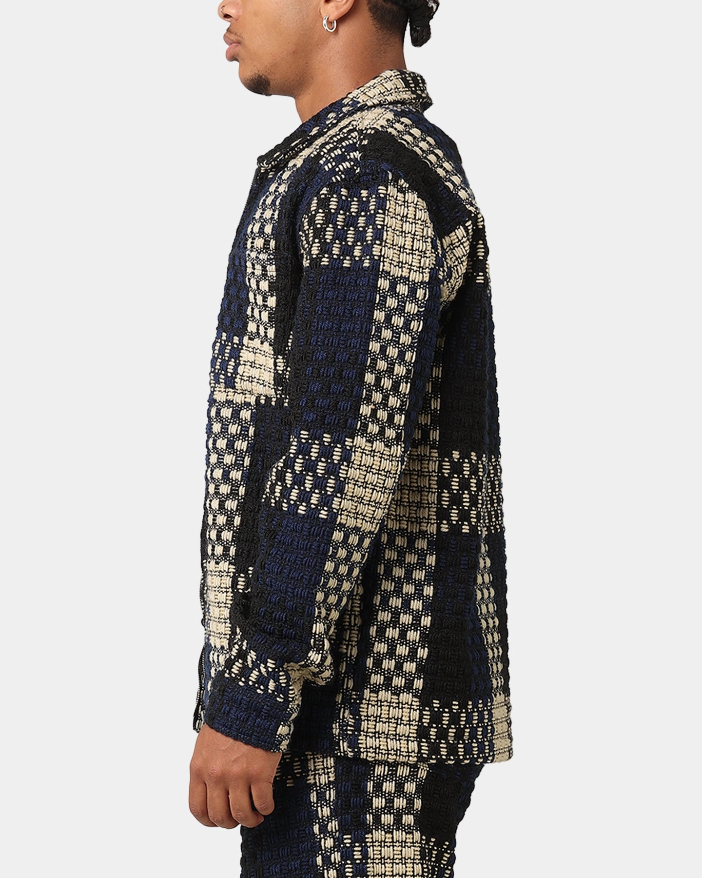 XXIII Textured Weave Jacket Blue/Black/Yellow All Weather Versatility Perfume