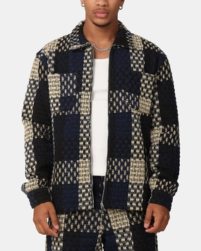 XXIII Textured Weave Jacket Blue/Black/Yellow ZipperClosure