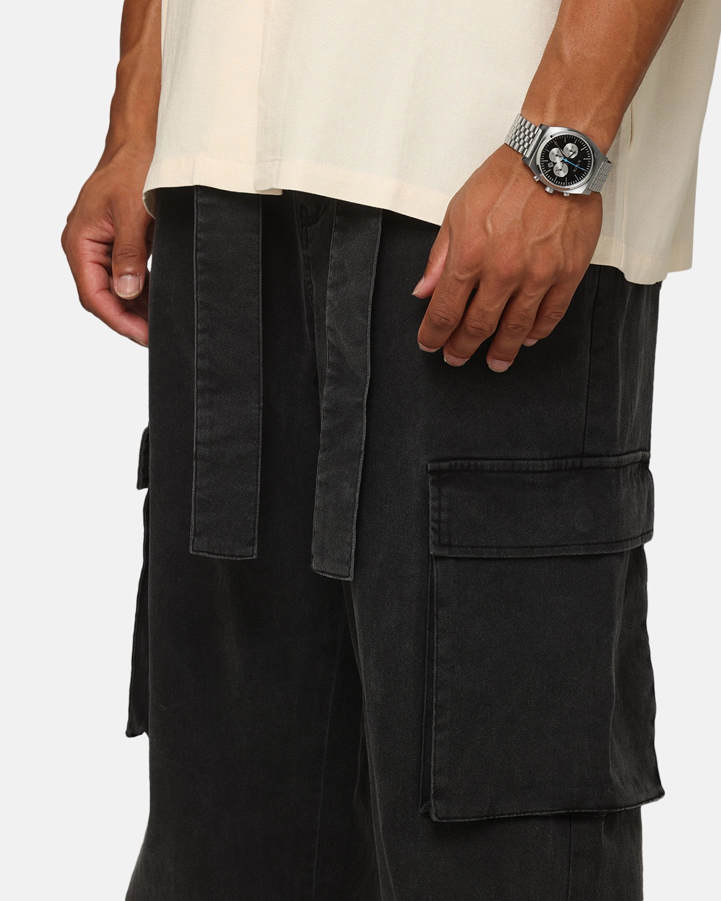 Soft Lining XXIII Tie Up Cargo Pants Washed Black