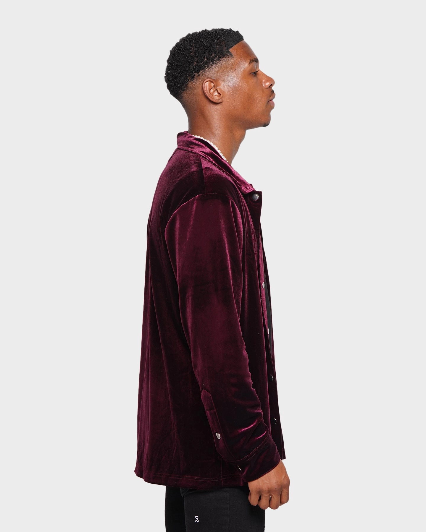 slim suitable for promotional activities XXIII Uzair Velour Button Up Shirt Burgundy