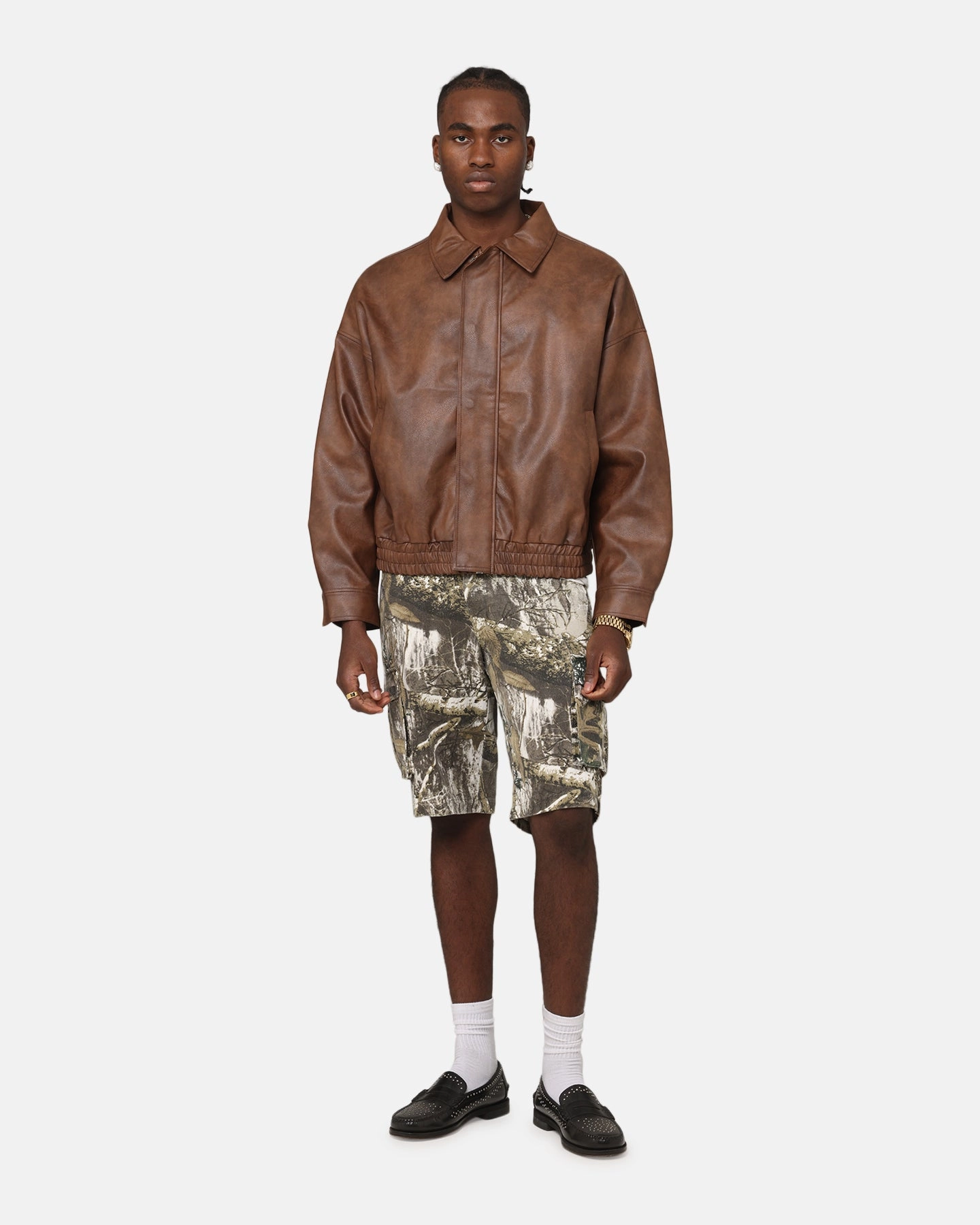 Cosmetics XXIII Vegan Leather Flight Jacket Brown