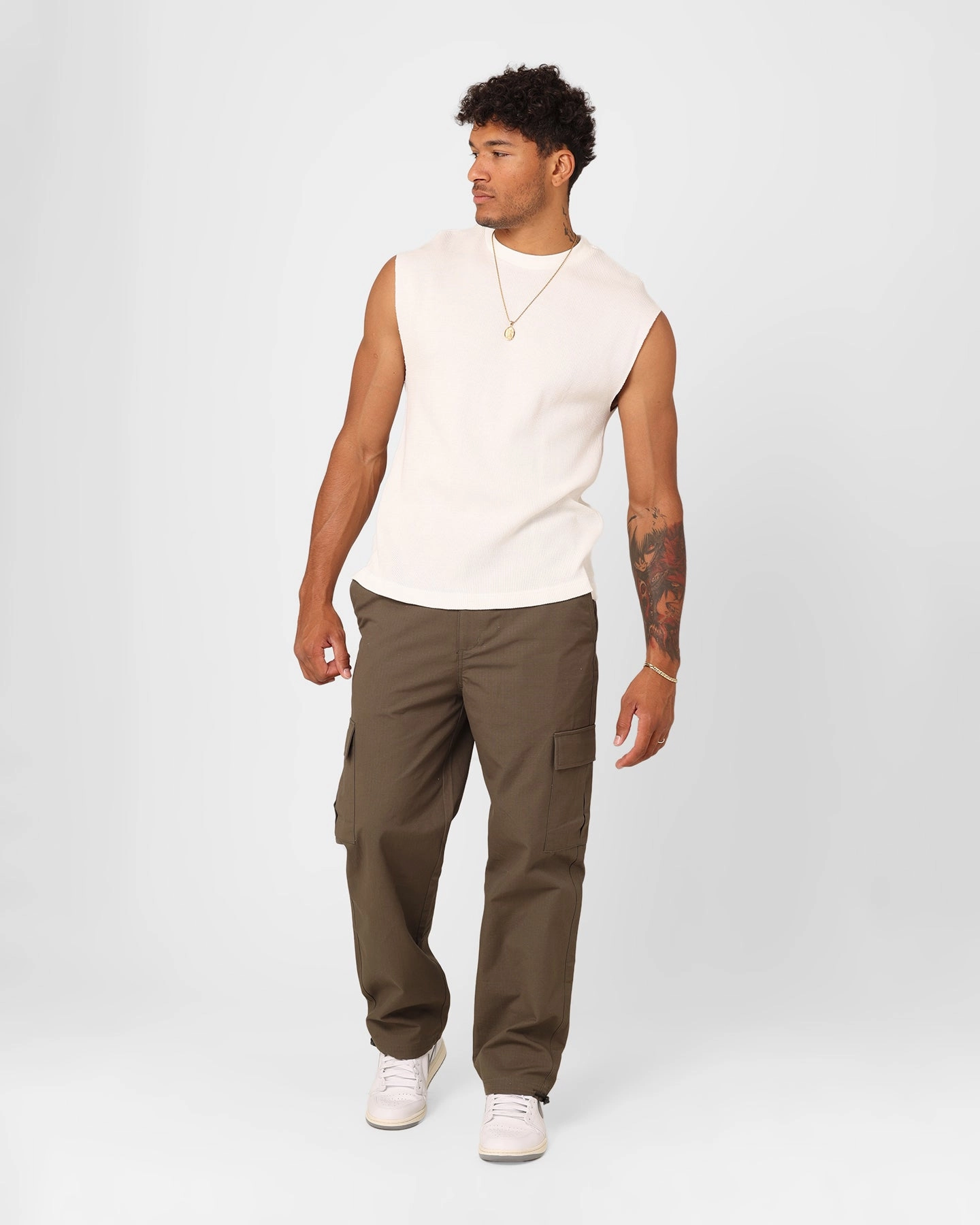 Wicking Interlock Knit Soft Material XXIII Waffle Muscle Singlet White