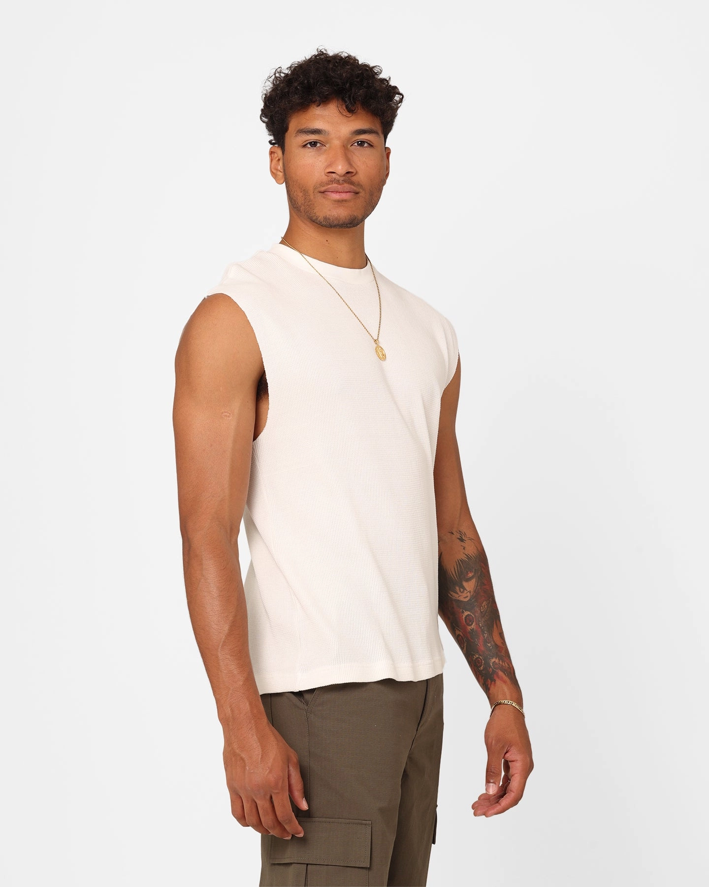 XXIII Waffle Muscle Singlet White weekday wear OdorResistant