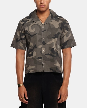 XXIII Washed Camo Button Up Shirt Camo Stretchy Cloth