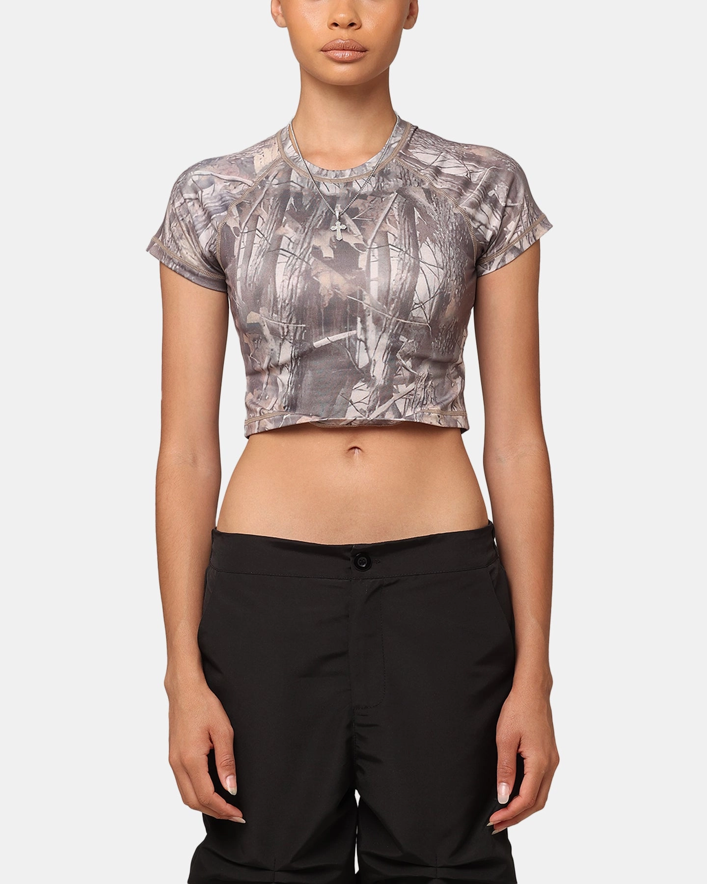 XXIII Women's Boiler Room Crop T-Shirt Hunter Camo Abrasion Resistant Fabric