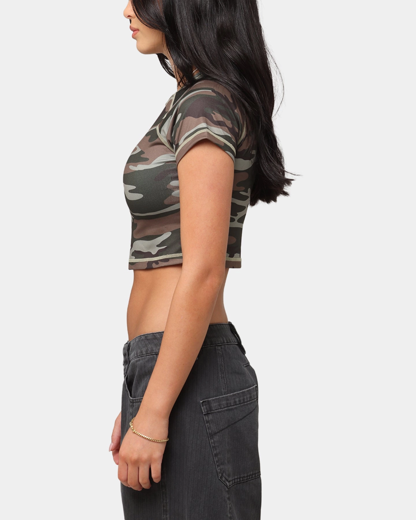 EcoFriendly Dye XXIII Women's Boiler Room Crop T-Shirt Washed Green Camo