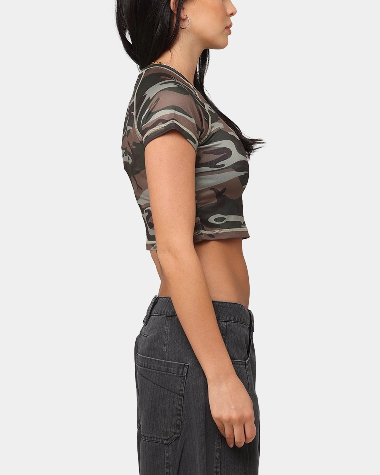 XXIII Women's Boiler Room Crop T-Shirt Washed Green Camo Smart Comfort