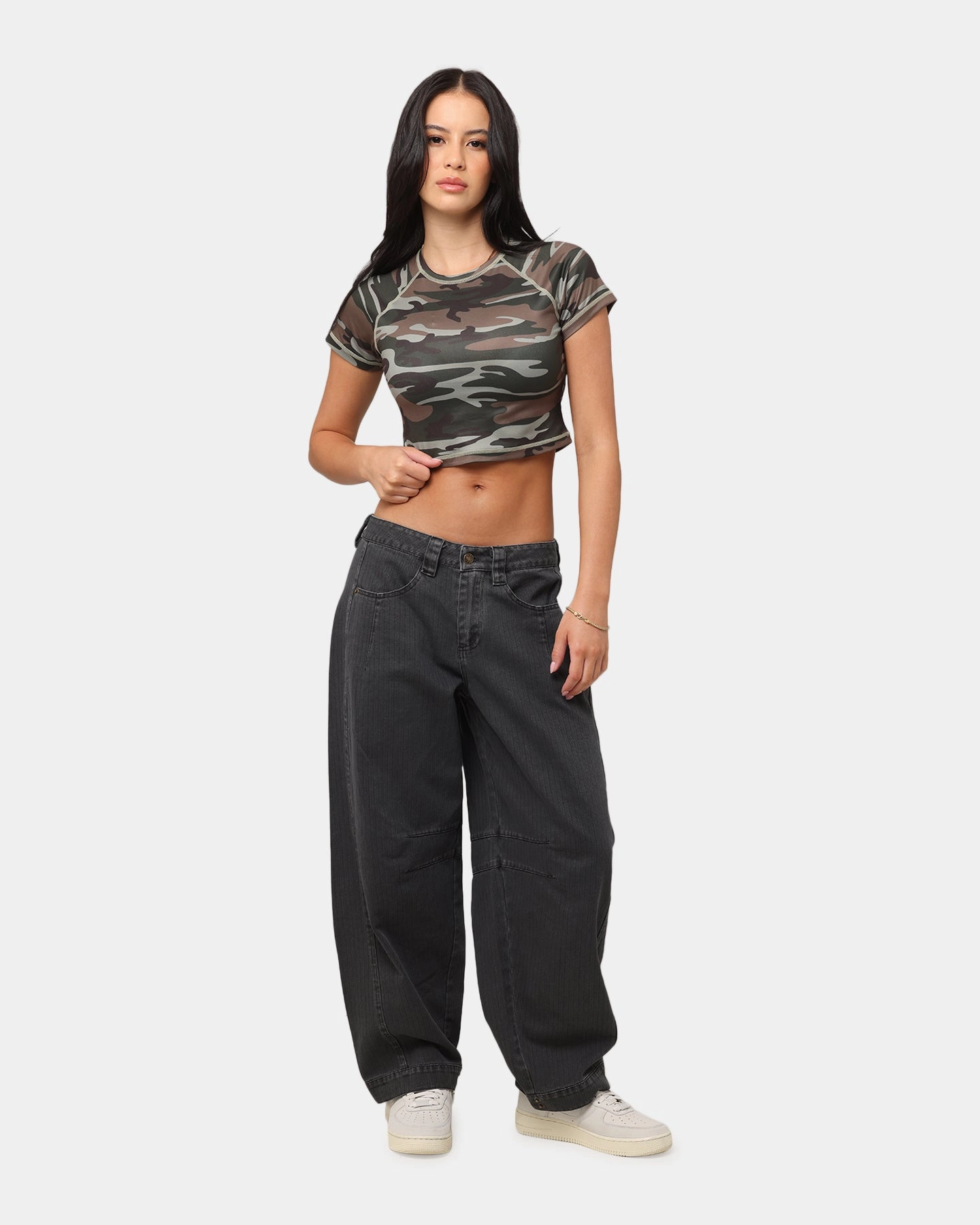 Running Speed Cool Vibes XXIII Women's Boiler Room Crop T-Shirt Washed Green Camo