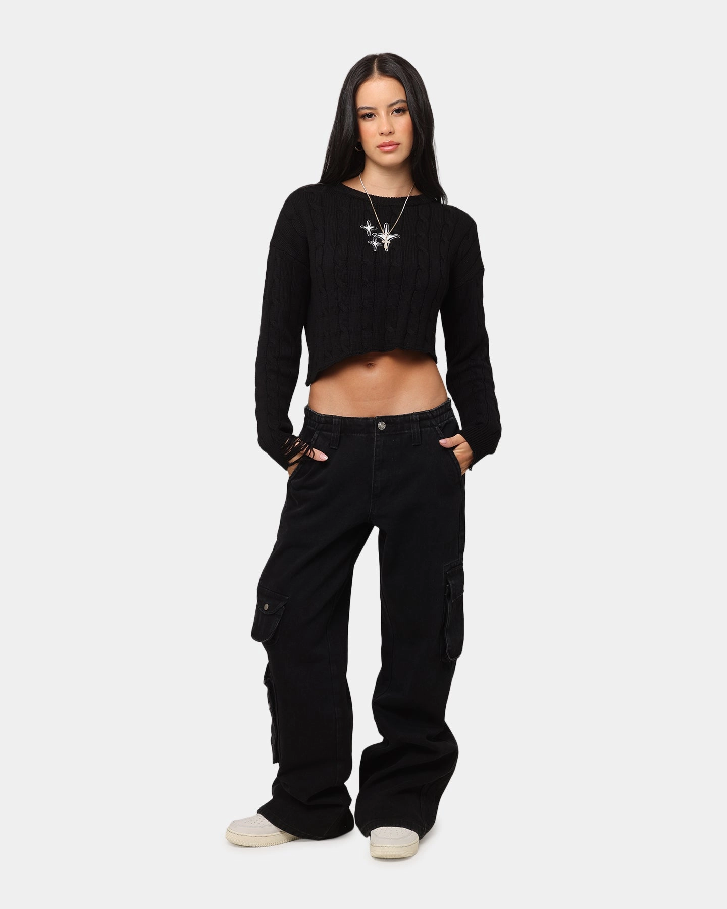 XXIII Women's Corporal Cargo Jeans Washed Black Non slip grip