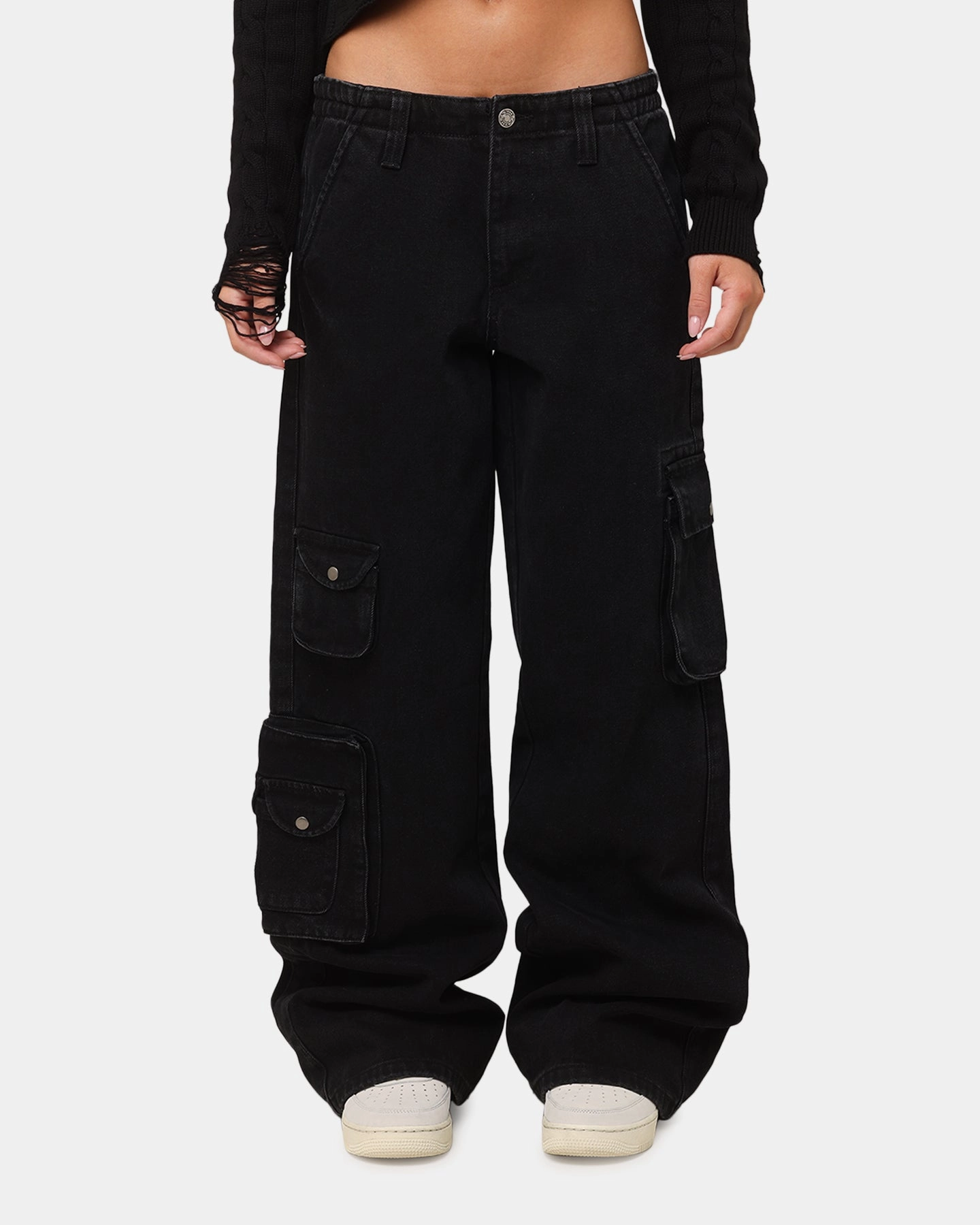XXIII Women's Corporal Cargo Jeans Washed Black Weekend Wear Wool blend