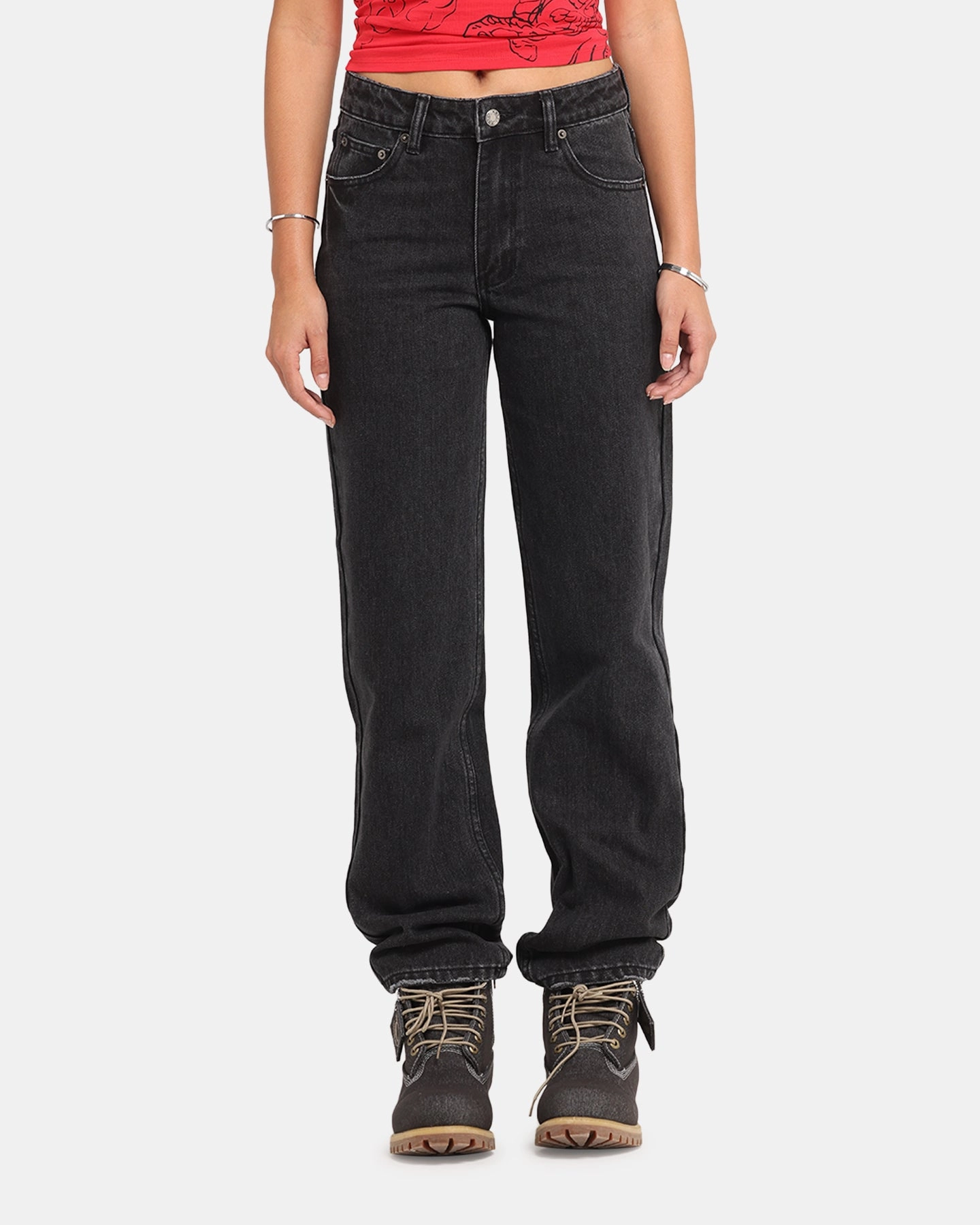 XXIII Women's High Rise Relaxed Jeans Washed Black Slim Smooth classic clothing