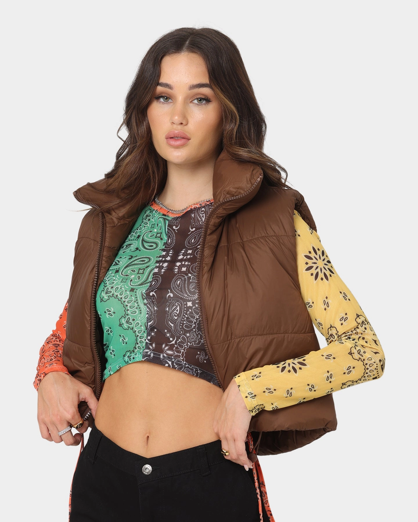 Signal Skinny Fit XXIII Women's Riya Puffer Vest Brown