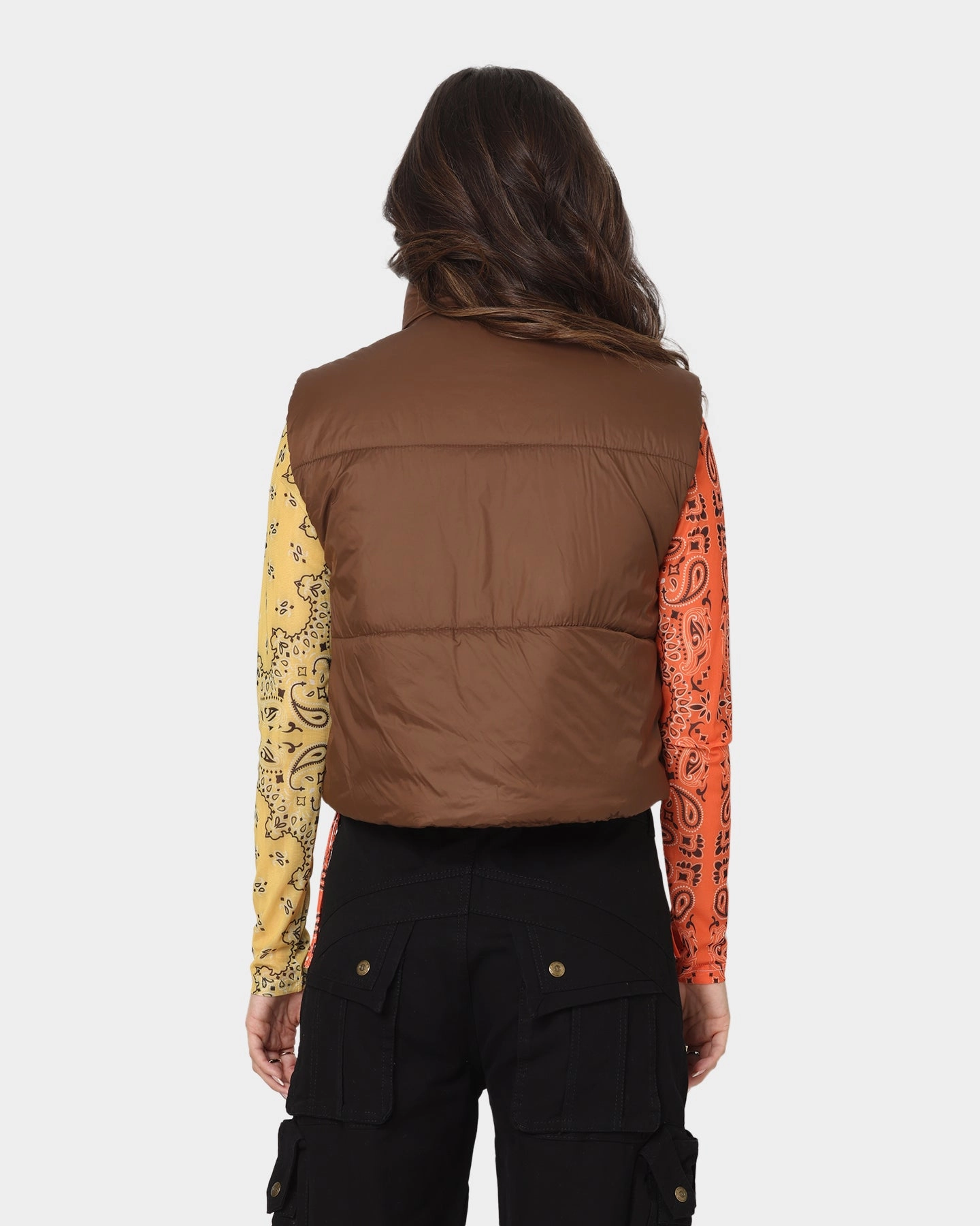 XXIII Women's Riya Puffer Vest Brown Interchangeable Collar System