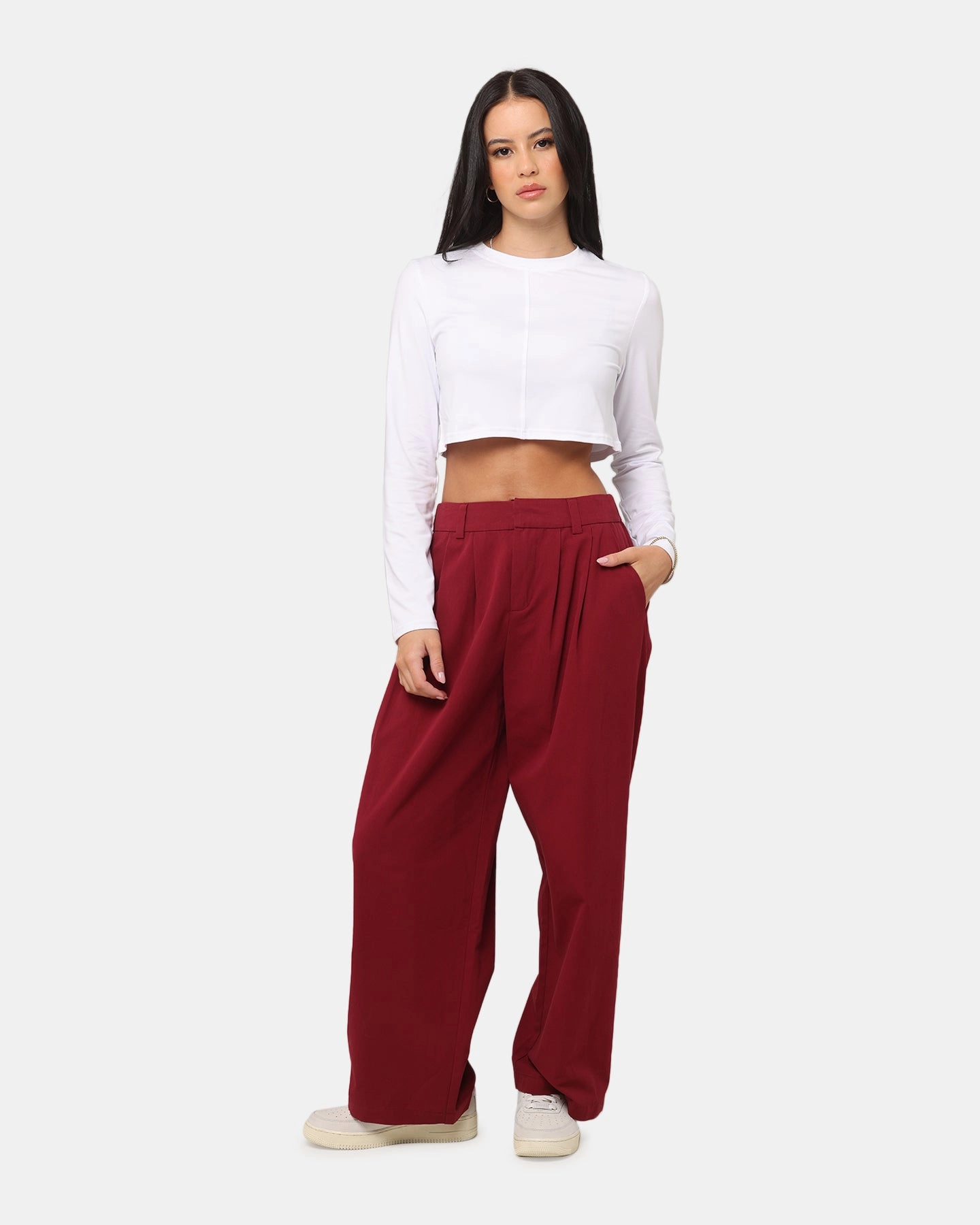 XXIII Women's Serene Long Sleeve Crop T-Shirt White Relaxed Armhole Cut Athletic and Cool