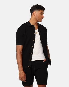 XXIII Zyair Knit Rib Button Up Shirt Black Trendy Vibes Flexible Shoulder Construction