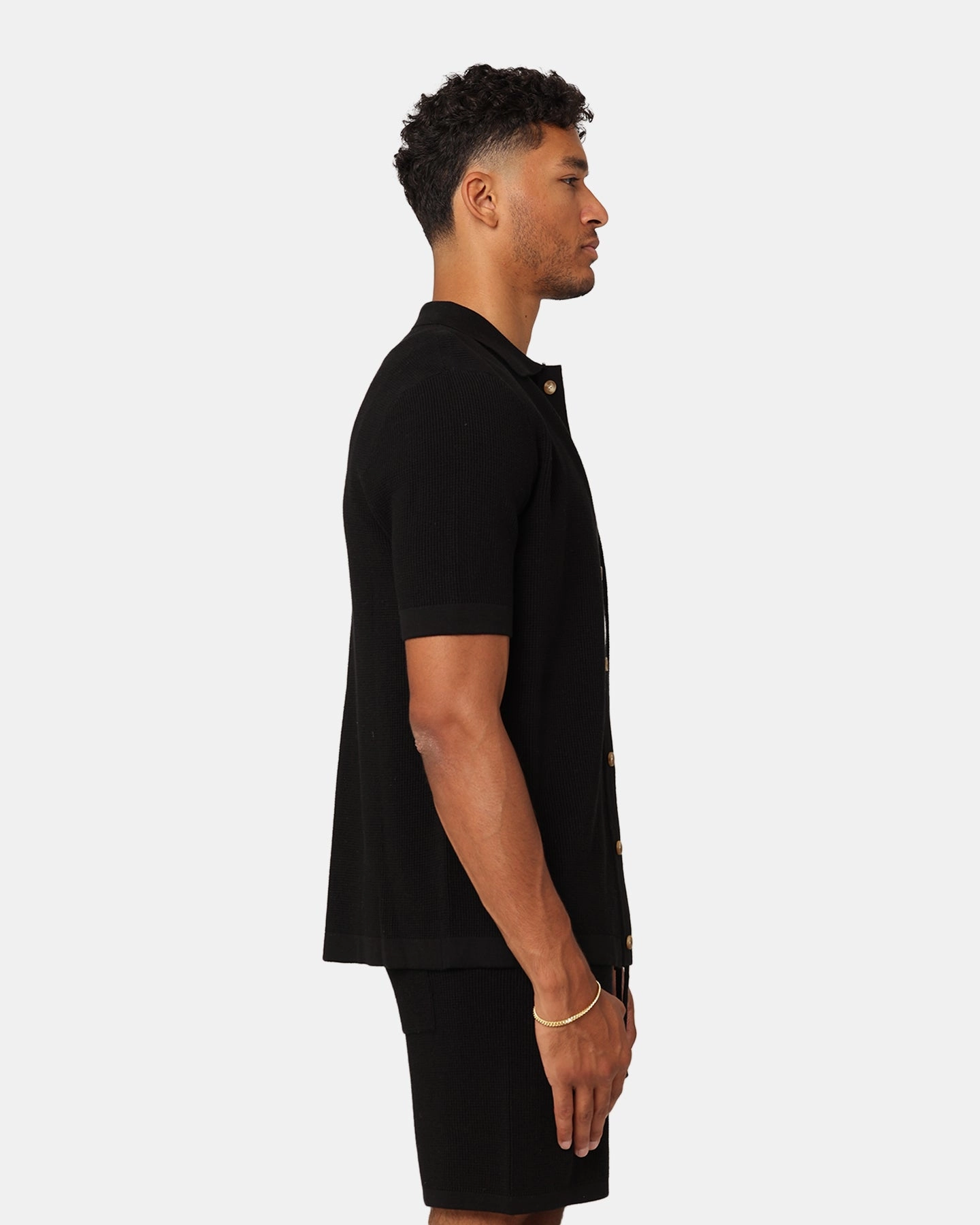 Beach Ready Multipurpose Layering Fabric XXIII Zyair Knit Rib Button Up Shirt Black