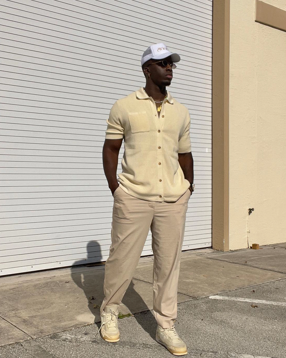 XXIII Zyair Knit Rib Button Up Shirt Cream Double Needle Hemming