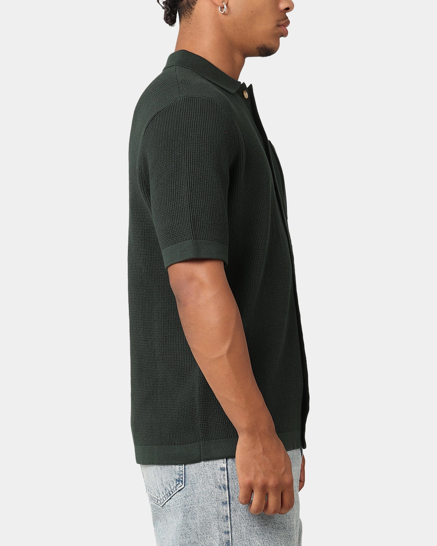 XXIII Zyair Knit Rib Button Up Shirt Dark Green Non Irritating Tags