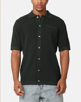 Cooling Mesh Lining XXIII Zyair Knit Rib Button Up Shirt Dark Green