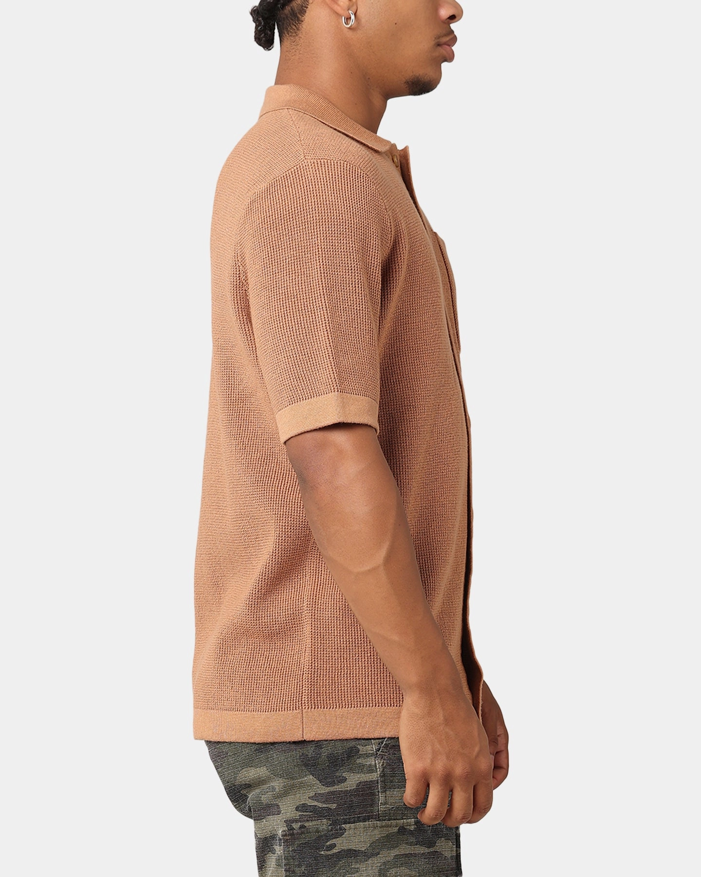 Comfortable fit XXIII Zyair Knit Rib Button Up Shirt Mocha
