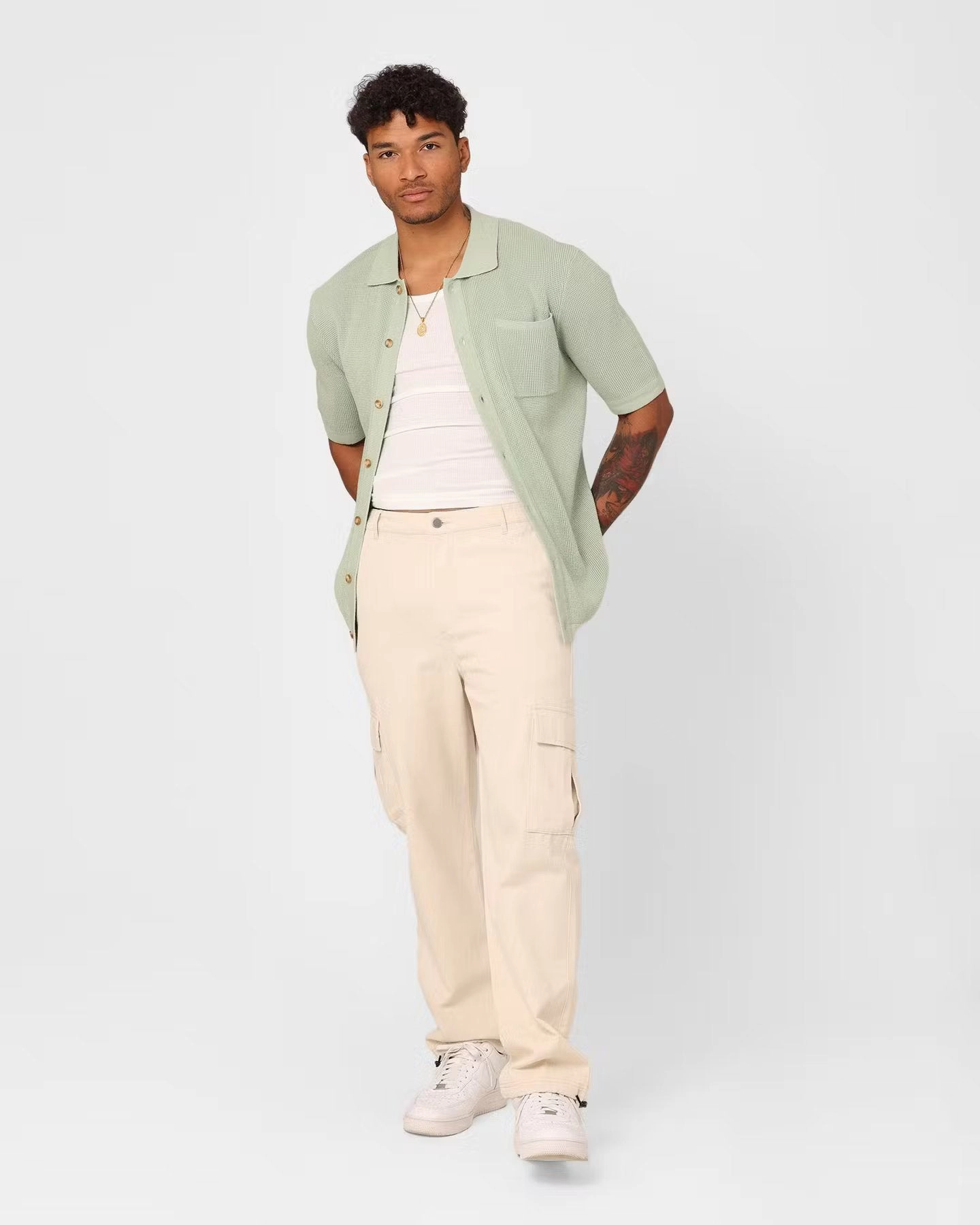 Fashion Statement XXIII Zyair Knit Rib Button Up Shirt Sage