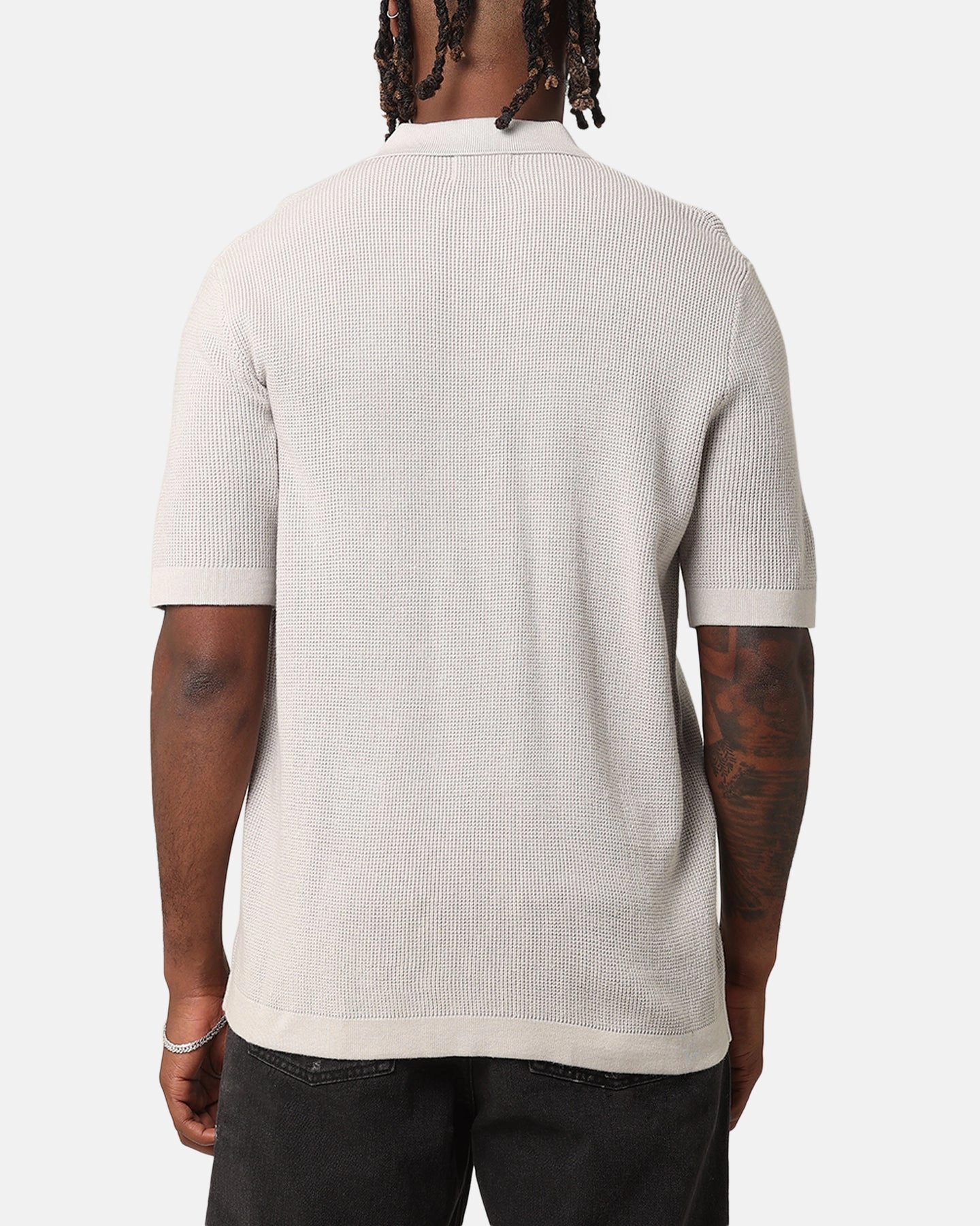 XXIII Zyair Knit Rib Button Up Shirt Stone Polo Style