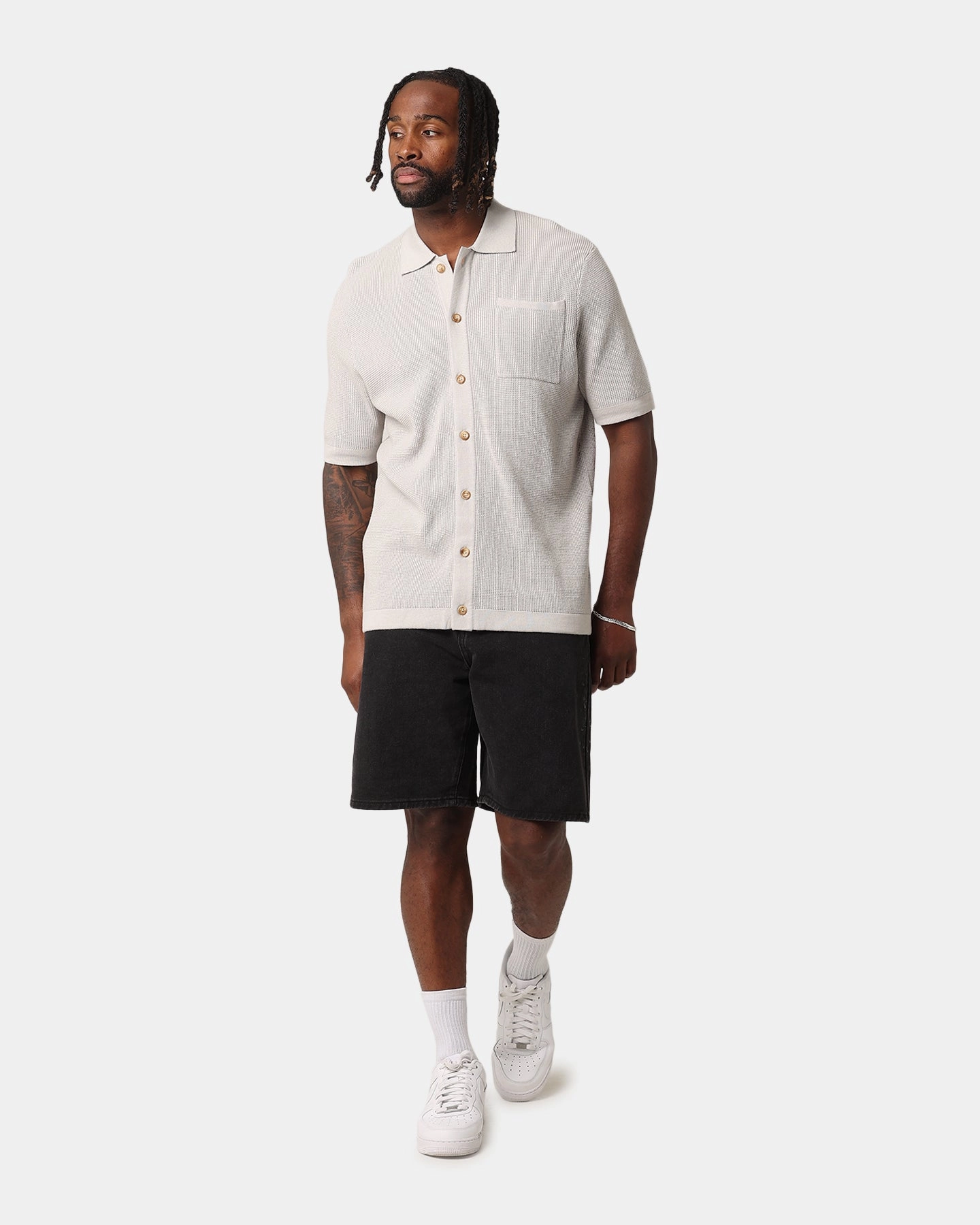 XXIII Zyair Knit Rib Button Up Shirt Stone Trendsetting Design Wardrobe Must-Have