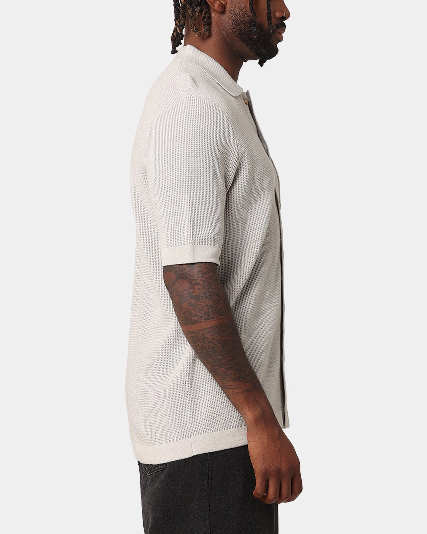 Low Maintenance XXIII Zyair Knit Rib Button Up Shirt Stone
