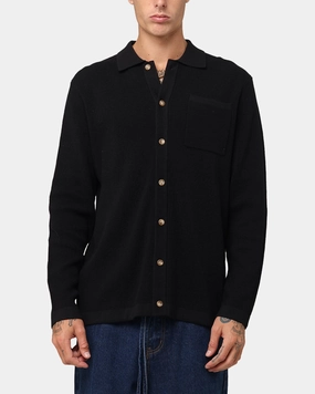 XXIII Zyair Knit Rib Long Sleeve Button Up Shirt Black Classic Design Limited Edition