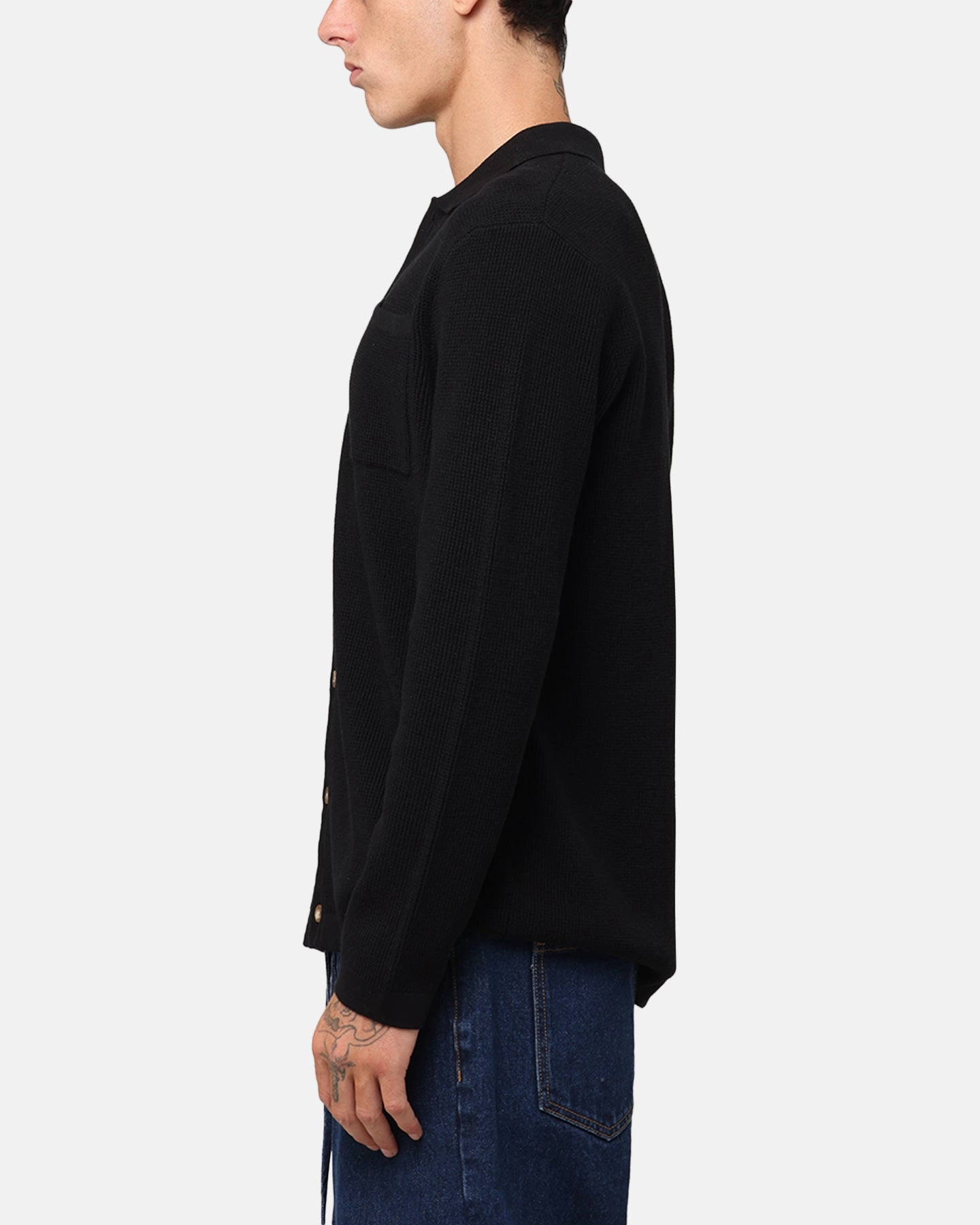 XXIII Zyair Knit Rib Long Sleeve Button Up Shirt Black Coastal Vibes