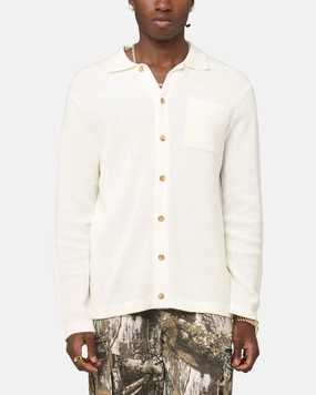 Cultural Inspired XXIII Zyair Knit Rib Long Sleeve Button Up Shirt Cream