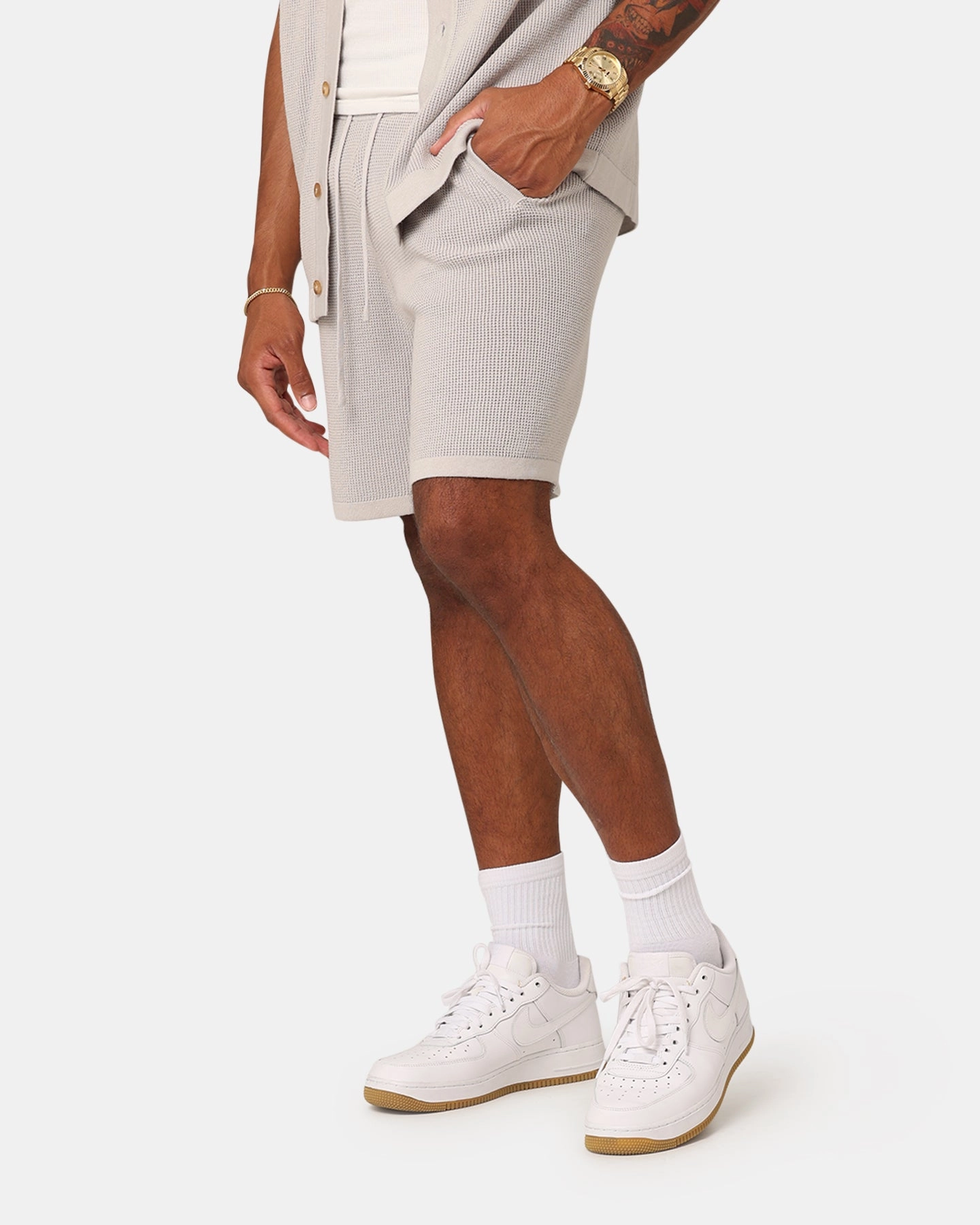 music event look Thermal Regulating Fabric XXIII Zyair Knit Rib Shorts Stone