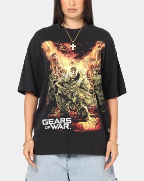 Layered Hem Detail 73 Studio X Gears Of War '06 Gears Of Wear Vintage T-Shirt Black Acidwash