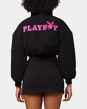Trail Comfort Playboy Bunny O Cropped Puffer Jacket Black