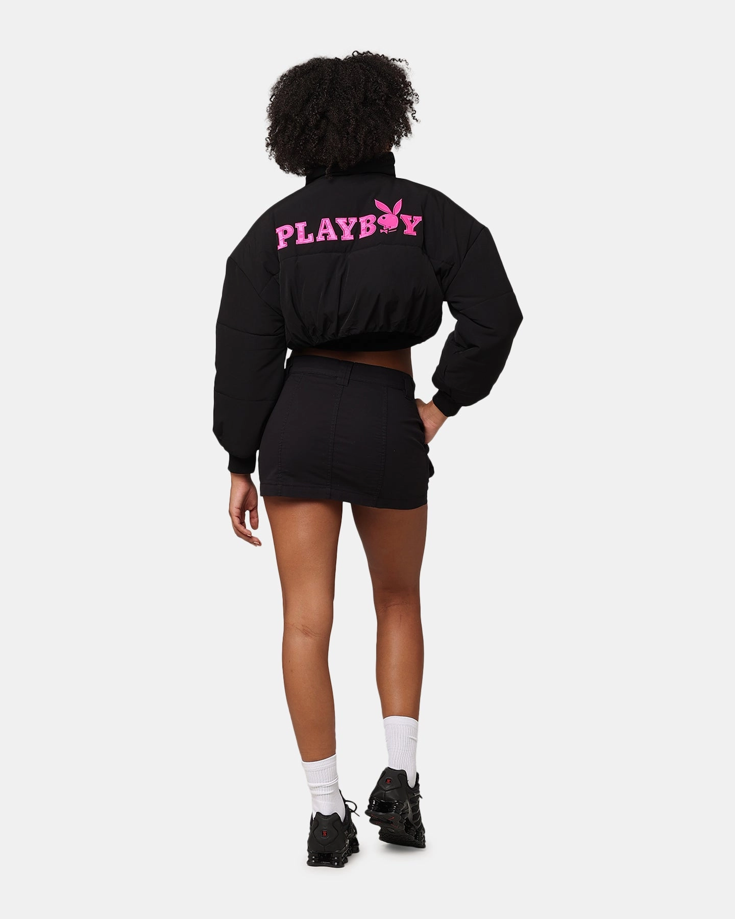 Lockdown Hood Toggle Playboy Bunny O Cropped Puffer Jacket Black