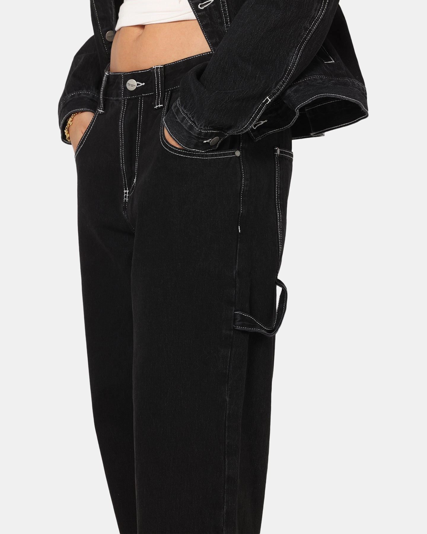Loose Spring Mood Saint Morta Amplus Fray Carpenter Jeans Contrast Black