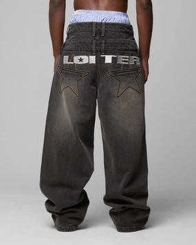 Loiter Star Layered Jeans Vintage Black easy move Smart Casual Athlete Fit