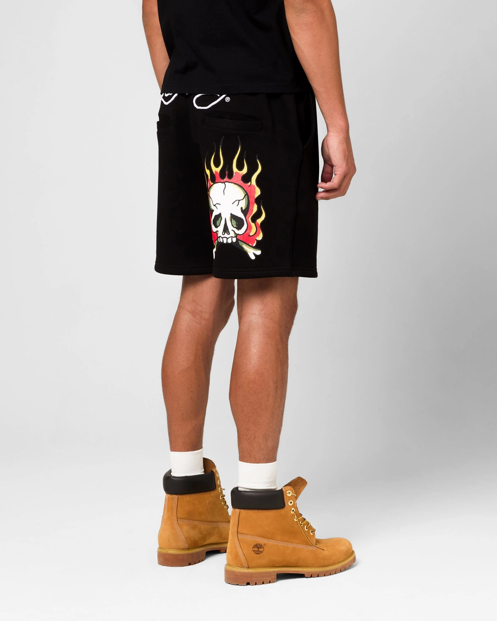 Ed Hardy Skull Fleece Shorts Black Cargo Pockets Tennis wear