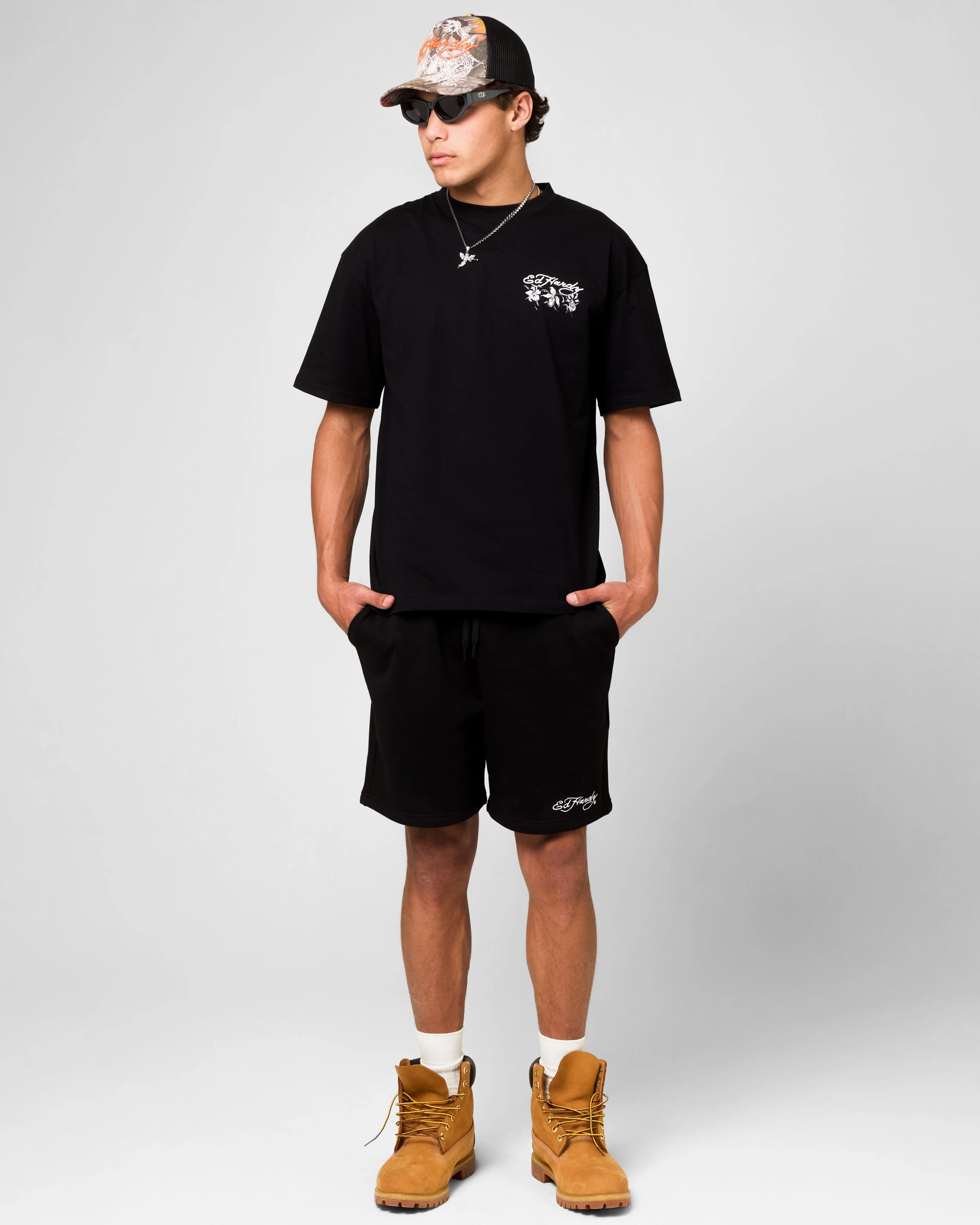 Colorfast Treatment Ed Hardy Skull Fleece Shorts Black
