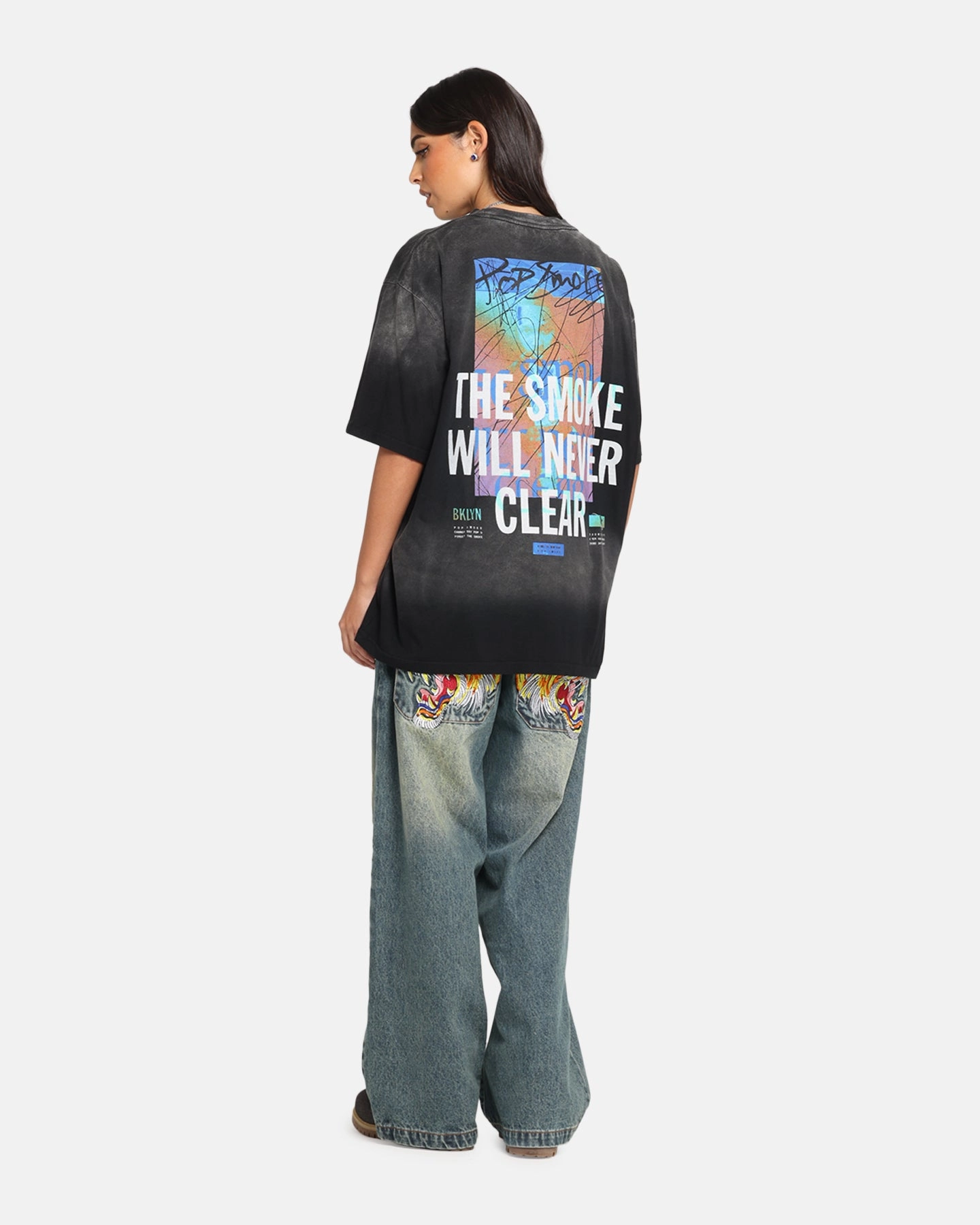 Pop Smoke Never Clear T-Shirt Black Wash Outdoor Leisure Look Abstract print