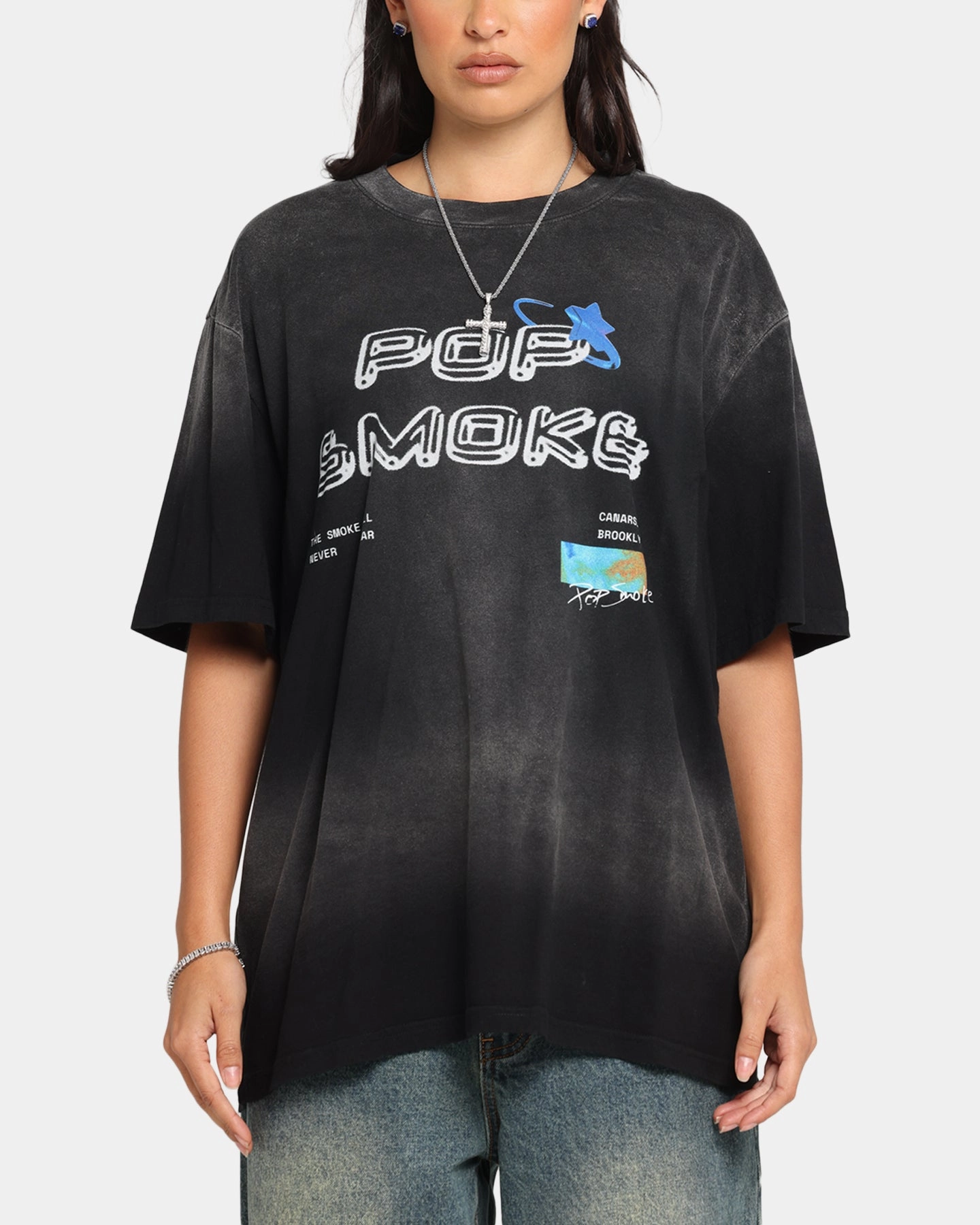Indoor Event Cozy Design Pop Smoke Never Clear T-Shirt Black Wash