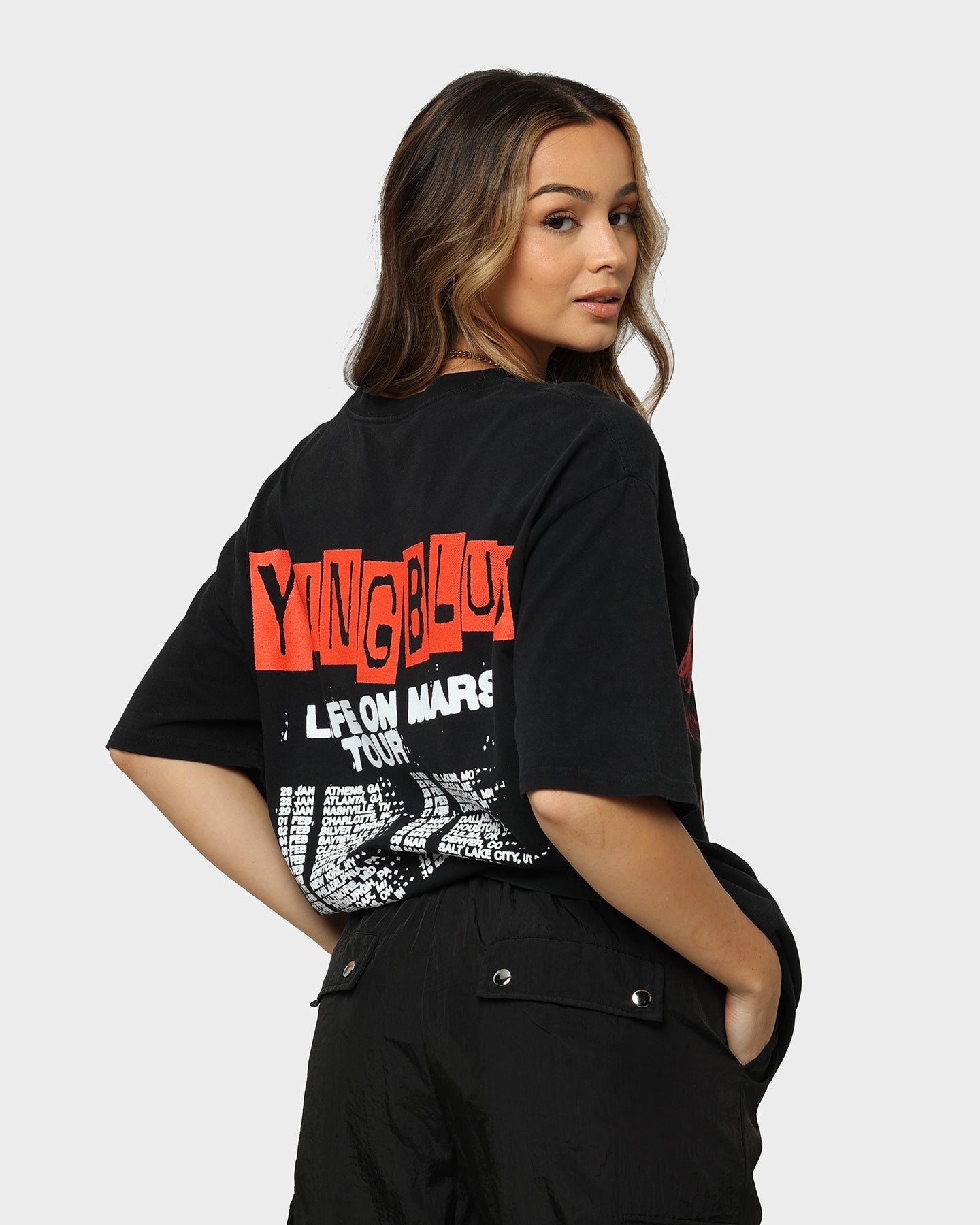 YUNGBLUD Life On Mars Tour Vintage T-Shirt Washed Black Cozy Apparel