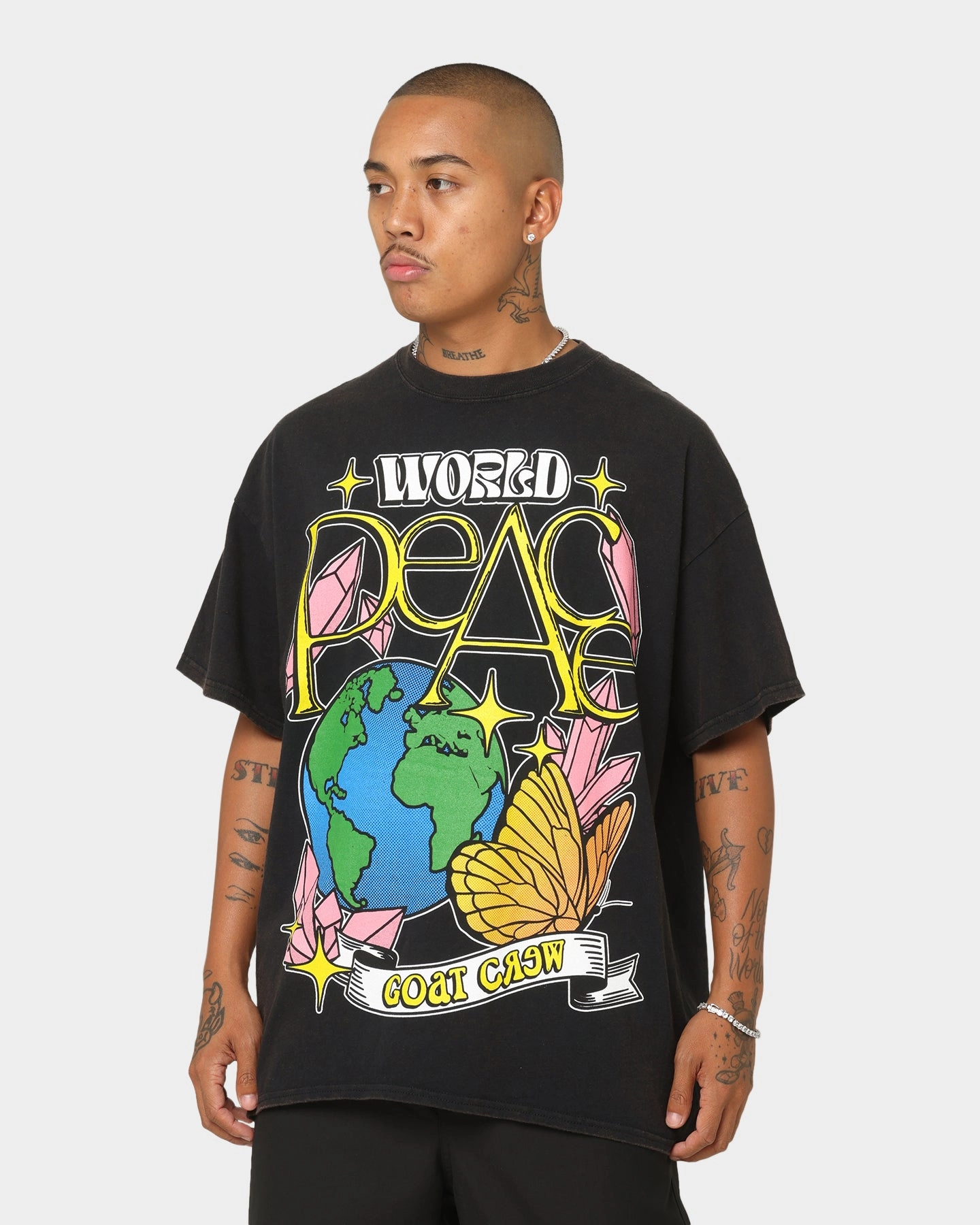 Goat Crew World Peace Vintage T-Shirt Black Wash SunProtectionFabric