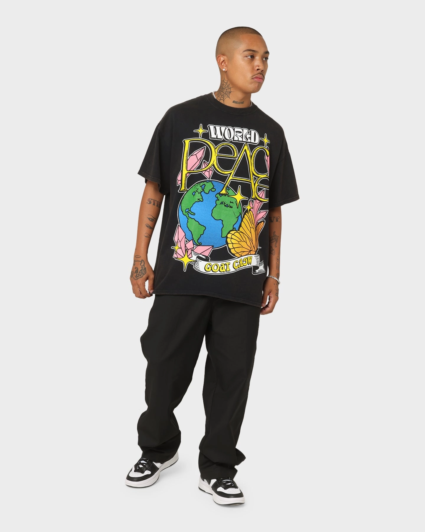 casual and comfortable Goat Crew World Peace Vintage T-Shirt Black Wash