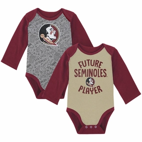 No Roll Hemline Outerstuff Infant Seminoles Future Player Long Sleeve 2pk Creeper Set - Garnet/Gold/Grey