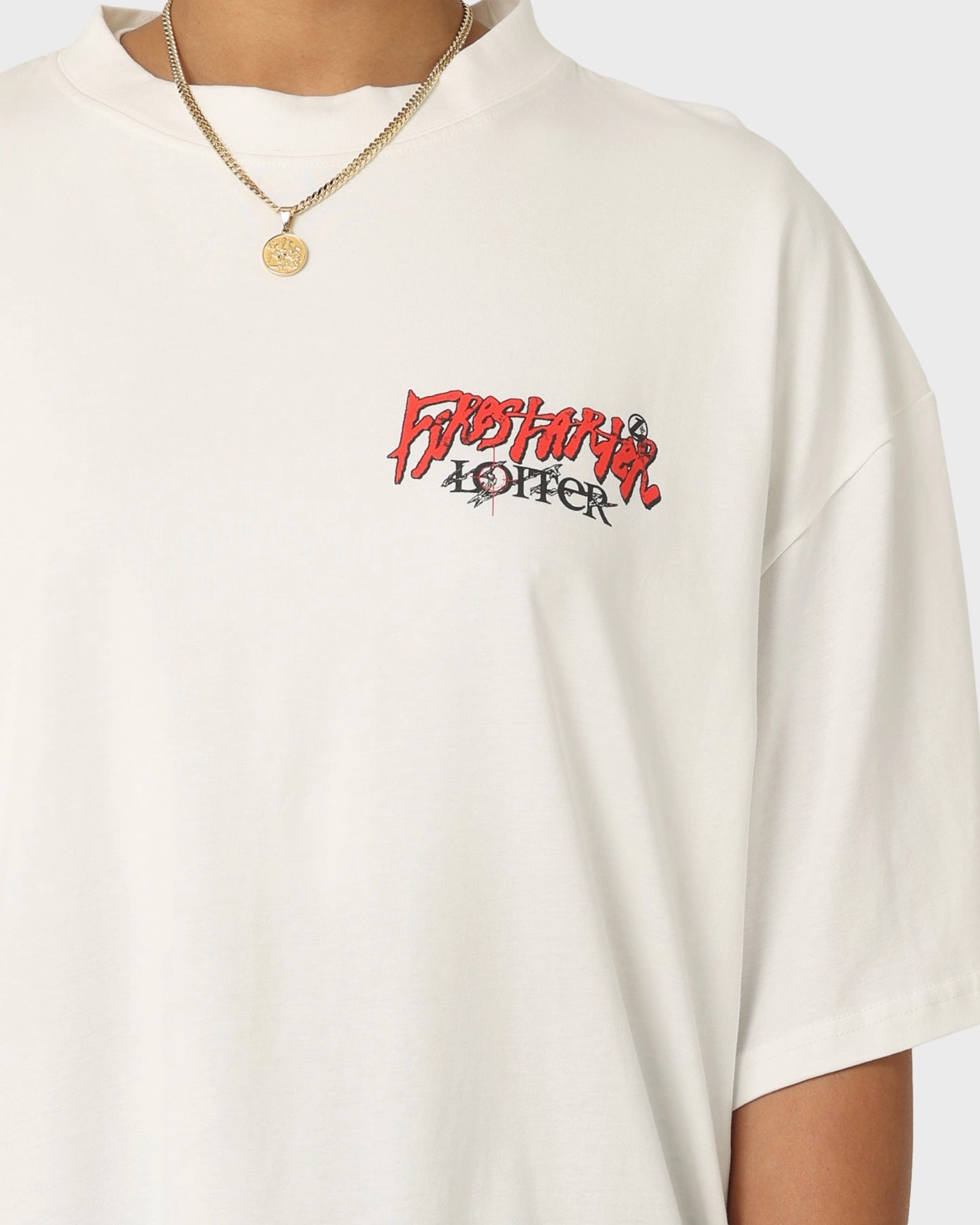 Sleek Fit Casual Essential Wear Loiter Firestarter Vintage T-Shirt Off White