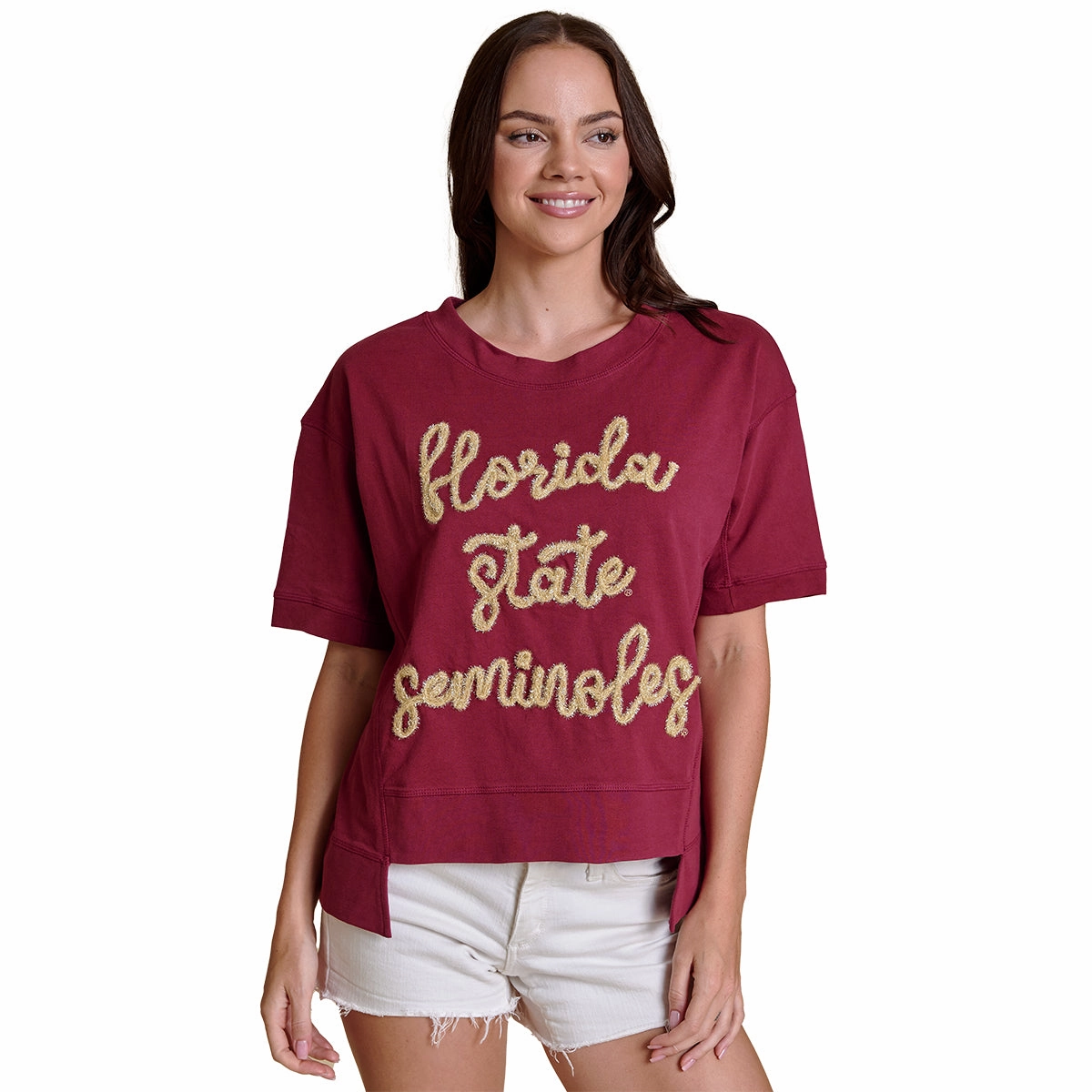 Stewart Simmons Women's Florida State Seminoles Oversized Hi-Low Short Sleeve Boxy Top - Garnet Summer Style Comfortable And Trendy