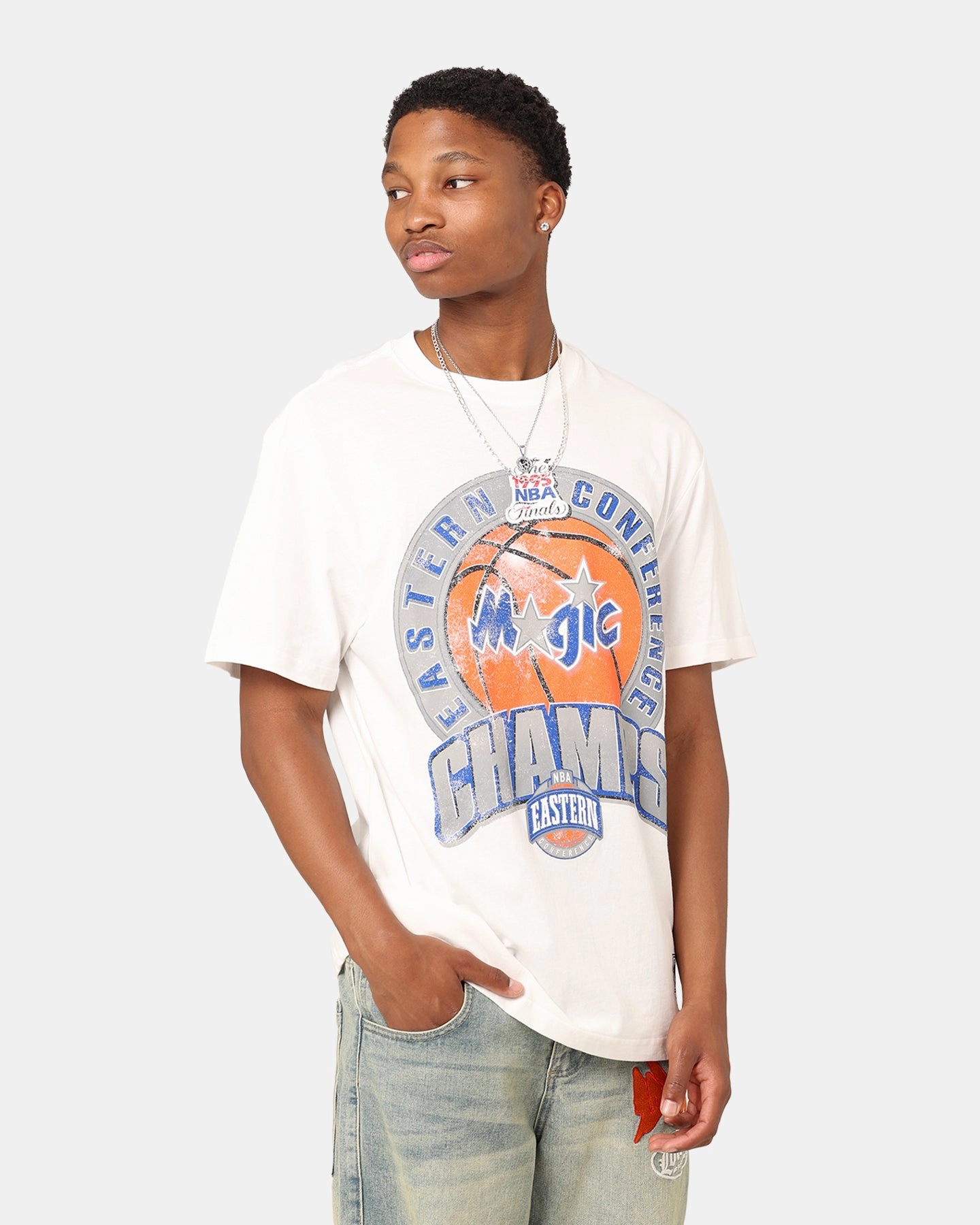 Anti Static Treatment Mitchell & Ness Orlando Magic 1995 Eastern Conference T-Shirt Vintage White